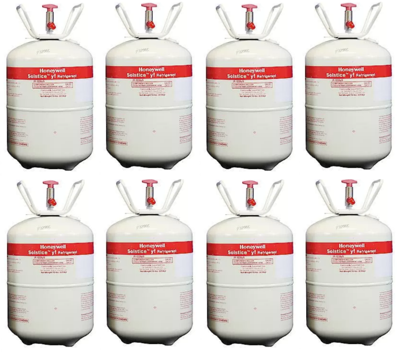 Honeywell HFO-1234yf – Eight cylinders (10 lbs. cylinders) (Brand may vary between Honeywell or National Refrigerants)